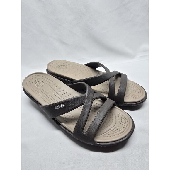 CROCS Patricia II Womens Size 10 Brown/Tan Criss Cross Low Wedge Sandals - Picture 7 of 7